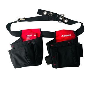 Husky 2 Bag Contractor Work Tool Belt Tool Storage Black Hammer Loop